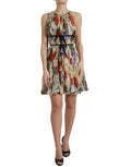 Beiges ärmelloses A-Linien-Minikleid mit Blumenmuster