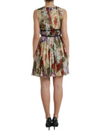 Beiges ärmelloses A-Linien-Minikleid mit Blumenmuster