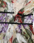 Beiges ärmelloses A-Linien-Minikleid mit Blumenmuster