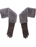 Handschuhe aus grauem Nerzfell, Lammleder und Wildleder