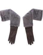 Handschuhe aus grauem Nerzfell, Lammleder und Wildleder