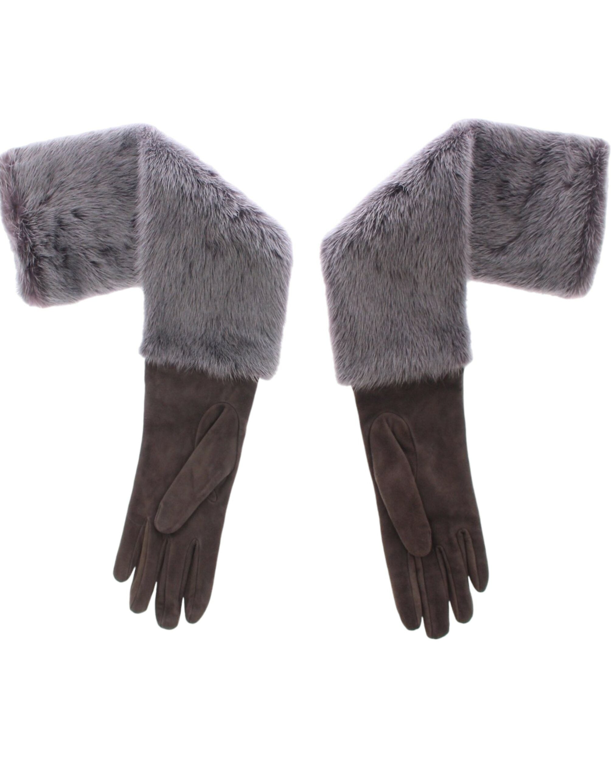 Handschuhe aus grauem Nerzfell, Lammleder und Wildleder