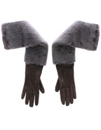 Handschuhe aus grauem Nerzfell, Lammleder und Wildleder