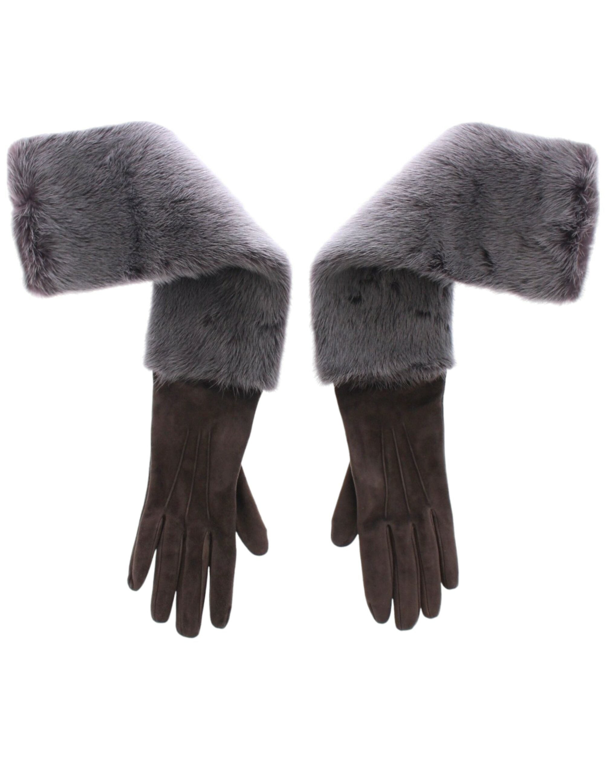 Handschuhe aus grauem Nerzfell, Lammleder und Wildleder