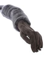 Handschuhe aus grauem Nerzfell, Lammleder und Wildleder