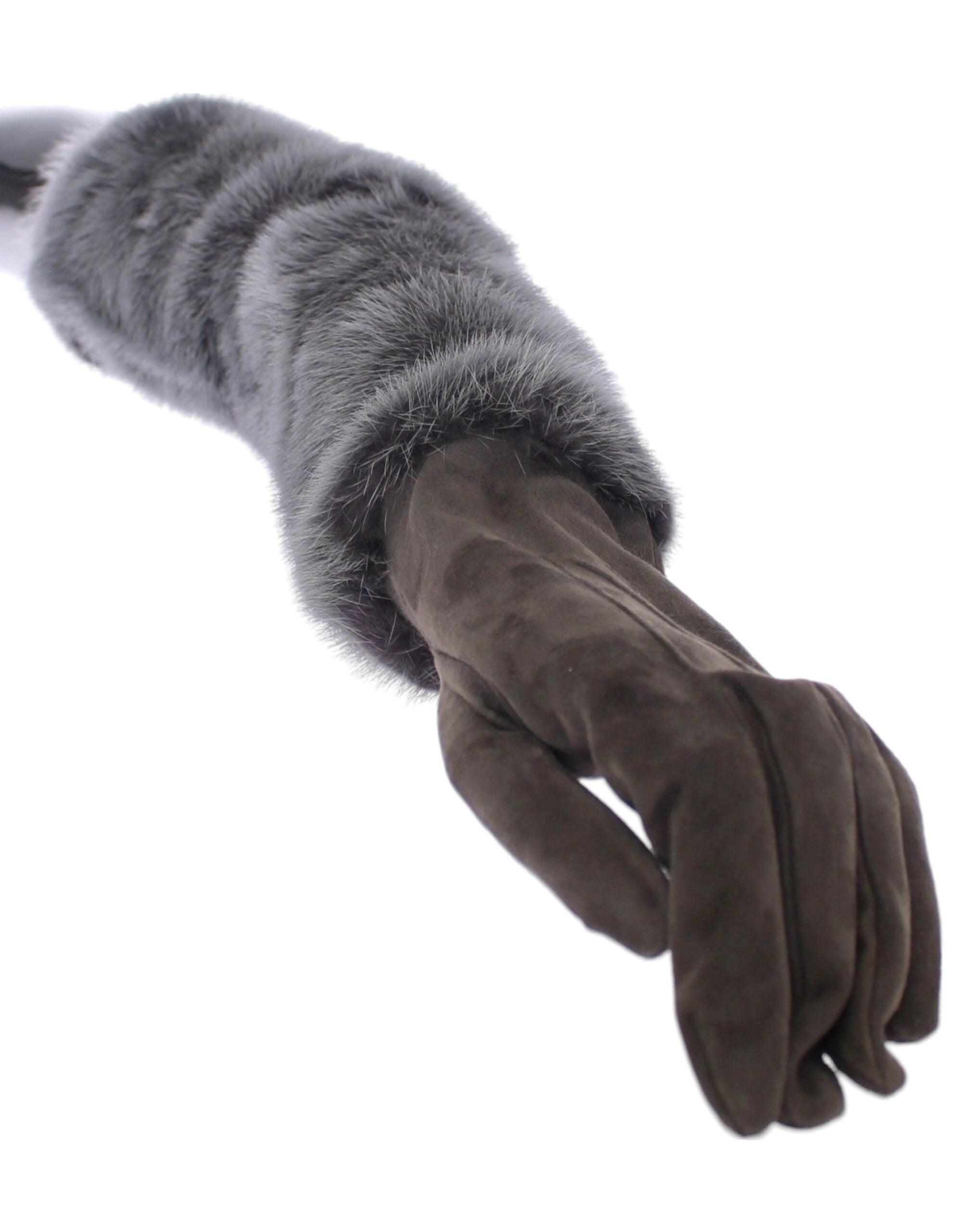 Handschuhe aus grauem Nerzfell, Lammleder und Wildleder