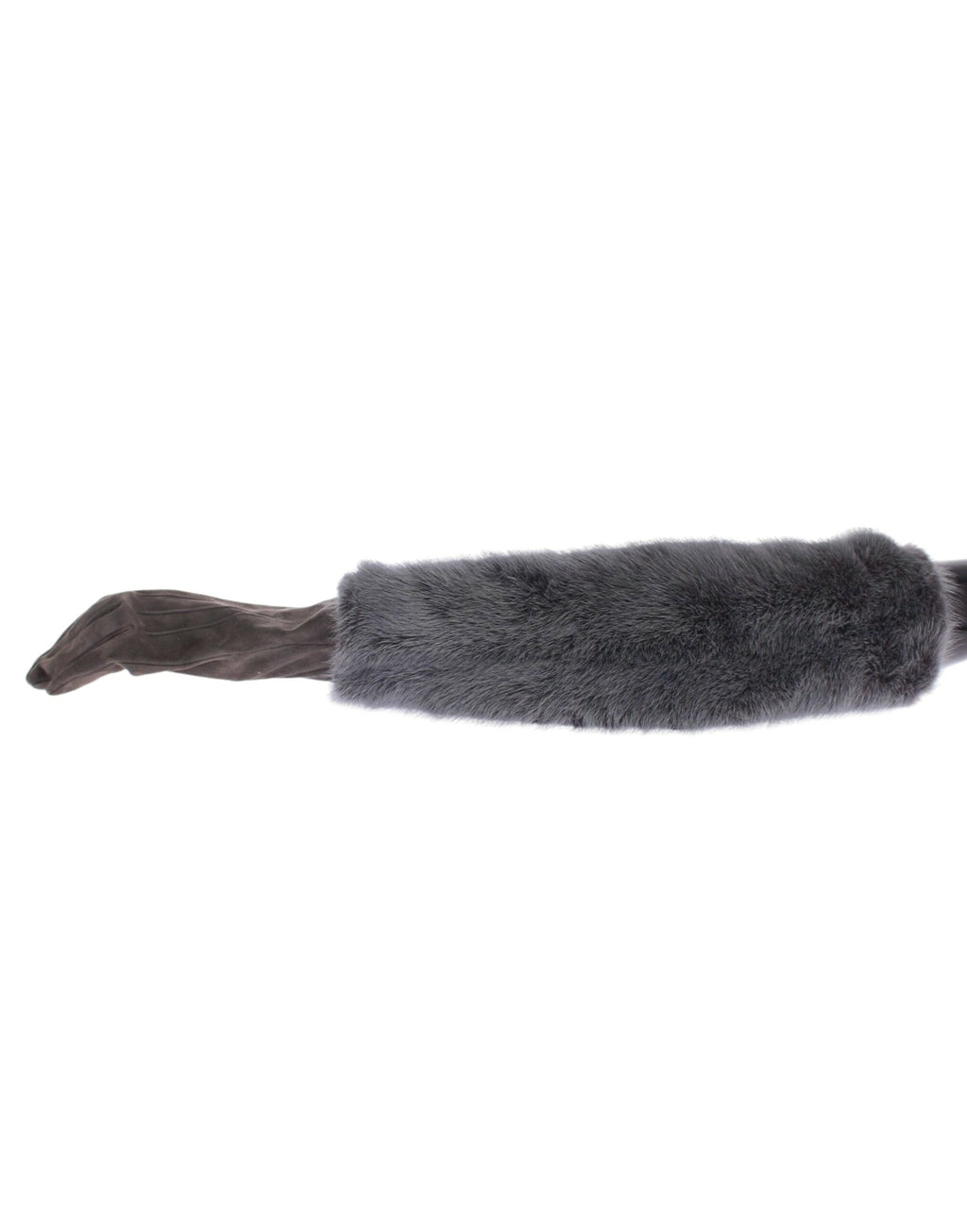 Handschuhe aus grauem Nerzfell, Lammleder und Wildleder