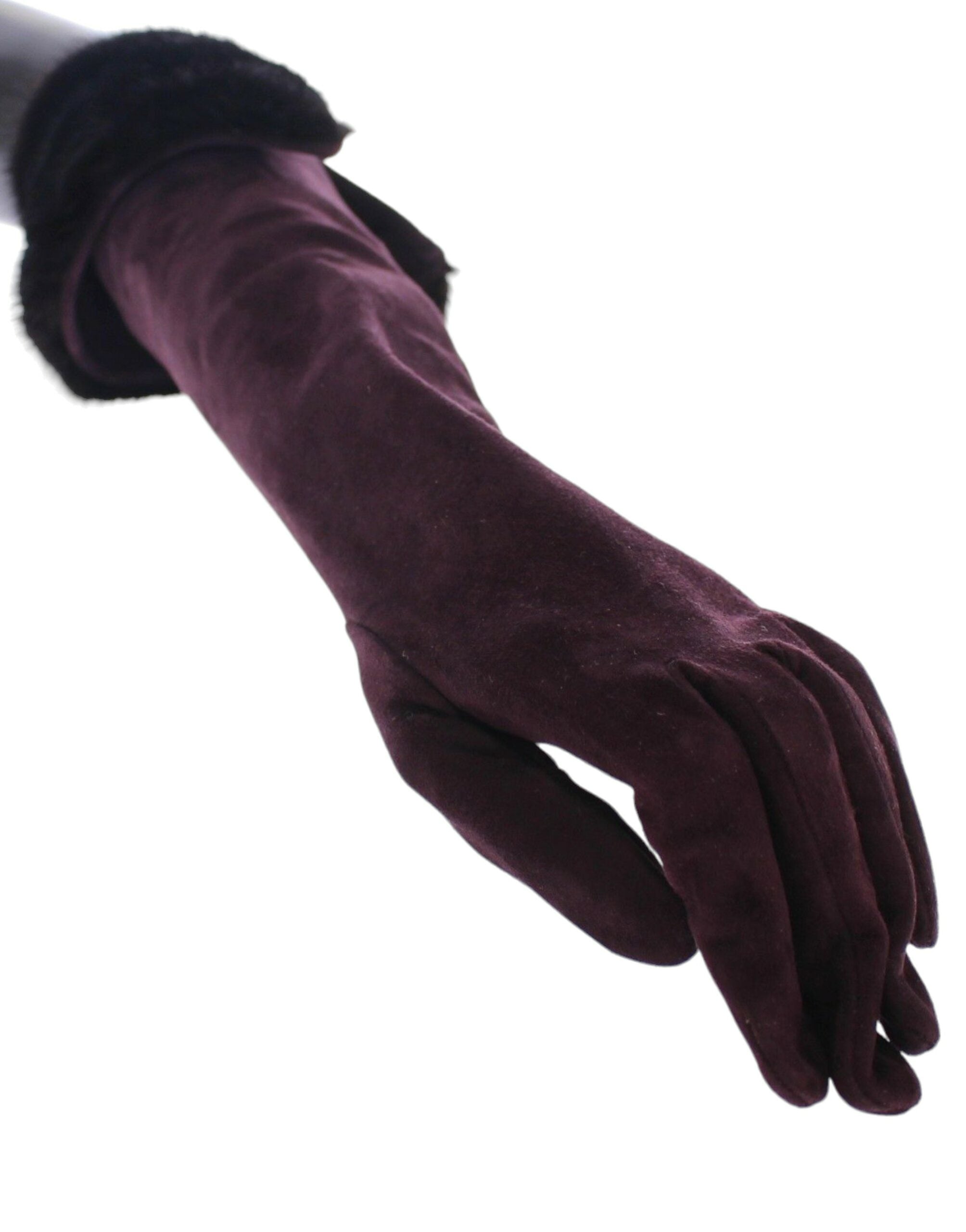 Lila Nerzfell Ziegenveloursleder Handschuhe