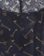 Blue gold key print silk blouse