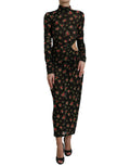 Schwarzes florales, ausgeschnittenes langes Maxi-Kleid im Etui-Stil