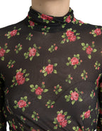 Schwarzes florales, ausgeschnittenes langes Maxi-Kleid im Etui-Stil