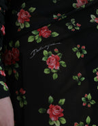Schwarzes florales, ausgeschnittenes langes Maxi-Kleid im Etui-Stil