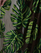 Ärmelloses langes Maxikleid mit grünem Bananenblatt-Print