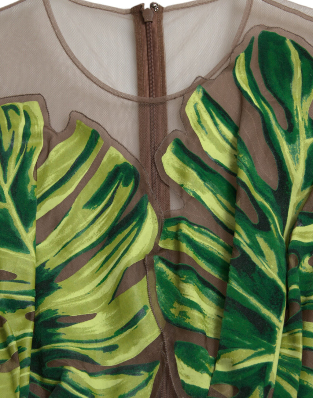 Ärmelloses langes Maxikleid mit grünem Bananenblatt-Print