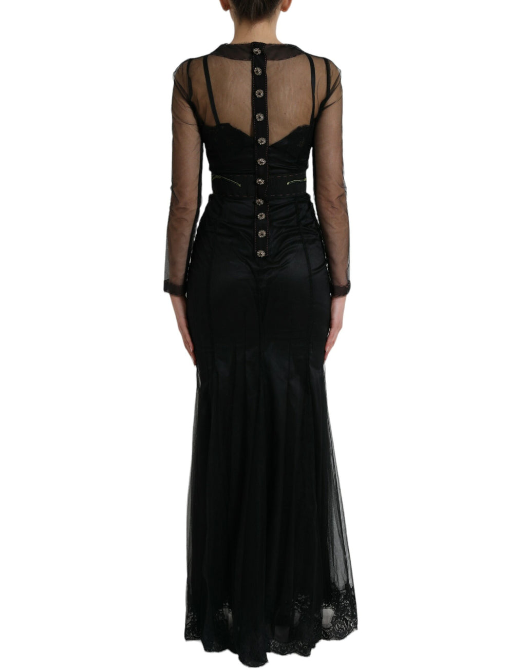 Schwarzes Blumenstickerei Mesh Tüll Abendkleid
