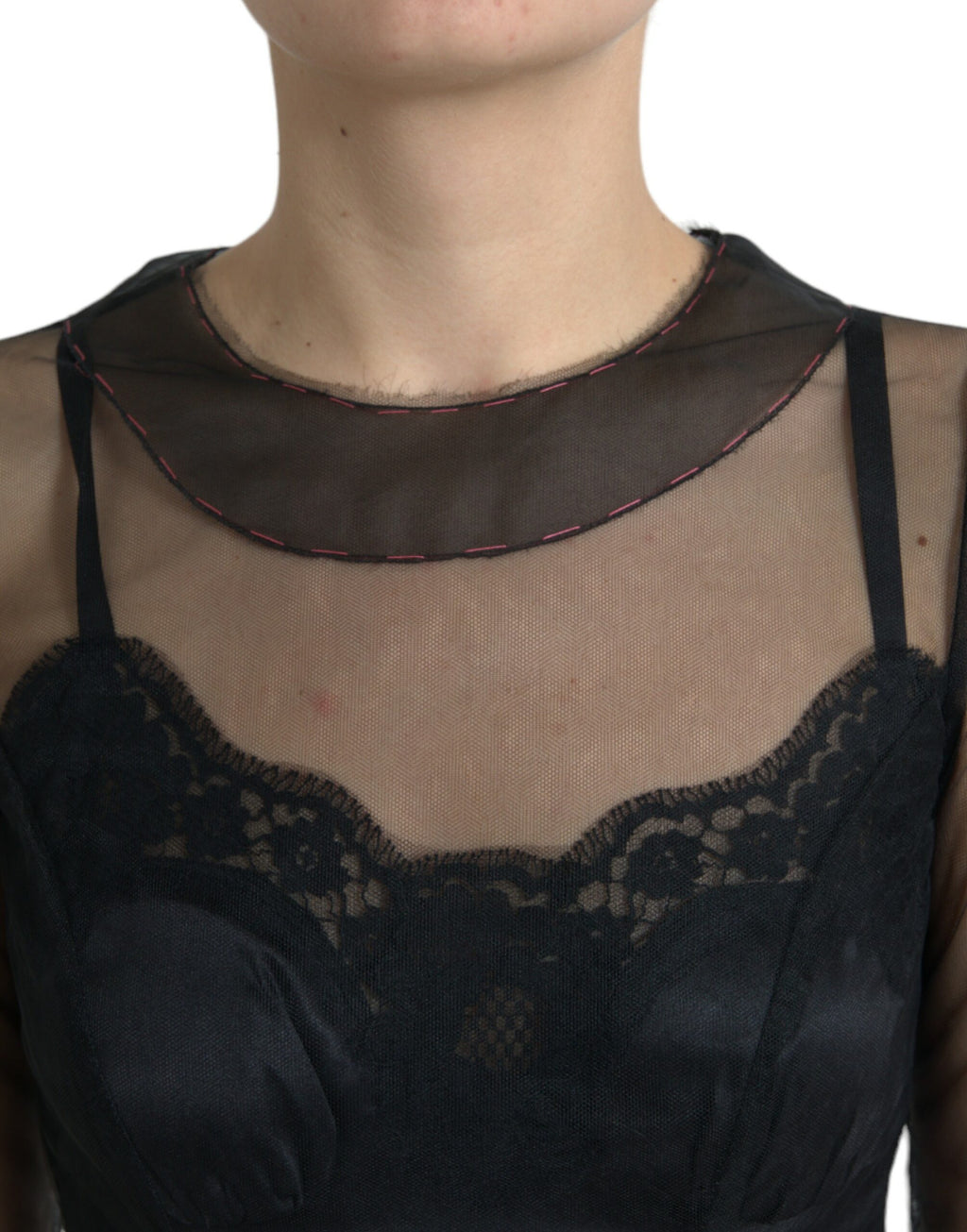 Schwarzes Blumenstickerei Mesh Tüll Abendkleid