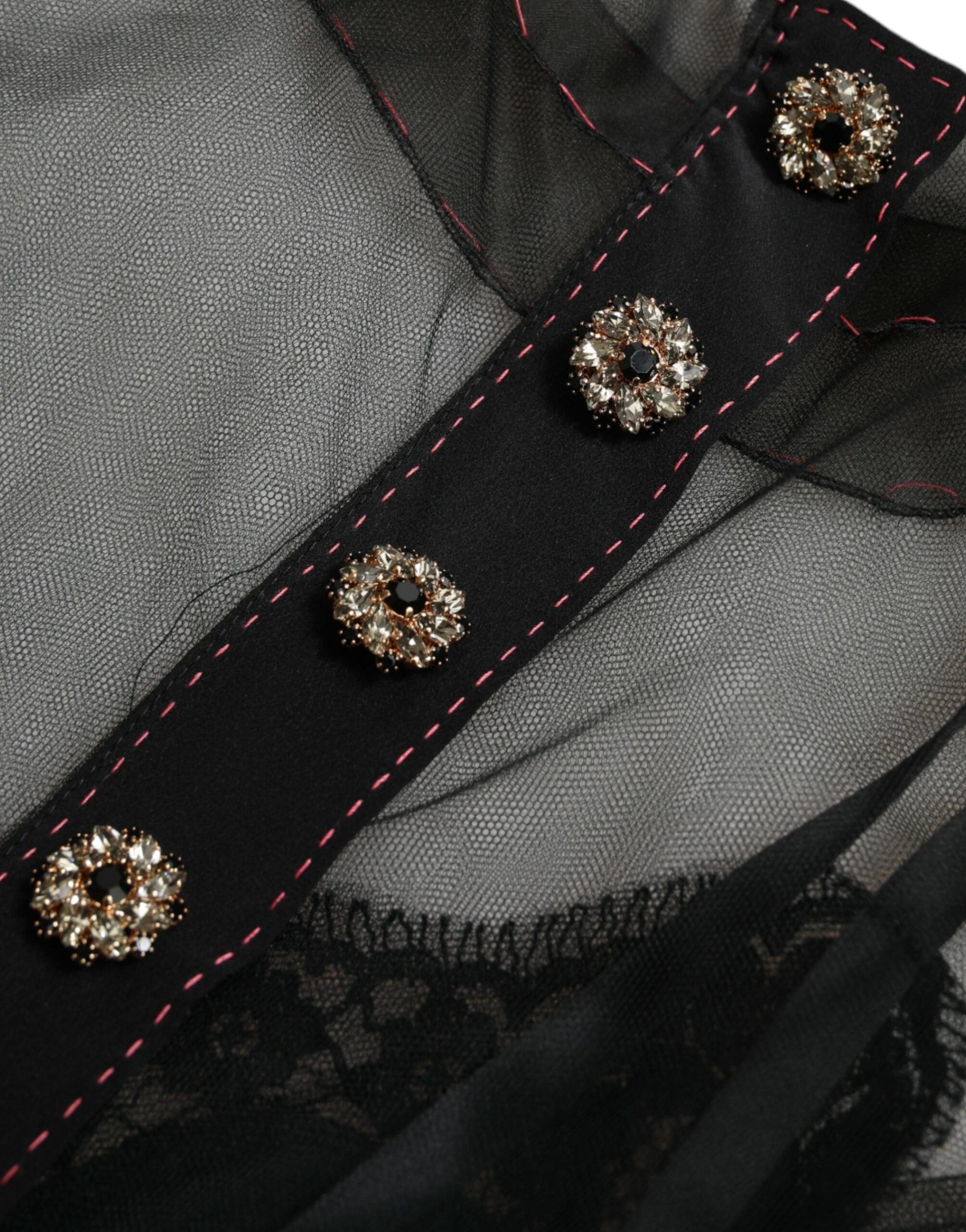 Schwarzes Blumenstickerei Mesh Tüll Abendkleid