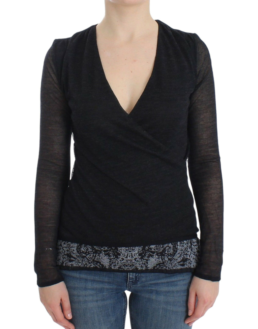 Pullover aus Stretch-Wollmix mit langen Ärmeln, schwarz