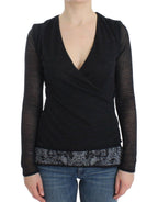 Pullover aus Stretch-Wollmix mit langen Ärmeln, schwarz