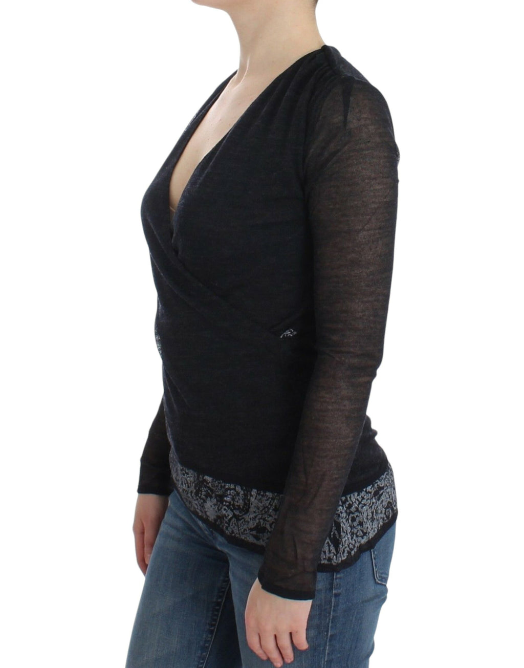 Pullover aus Stretch-Wollmix mit langen Ärmeln, schwarz
