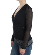 Pullover aus Stretch-Wollmix mit langen Ärmeln, schwarz
