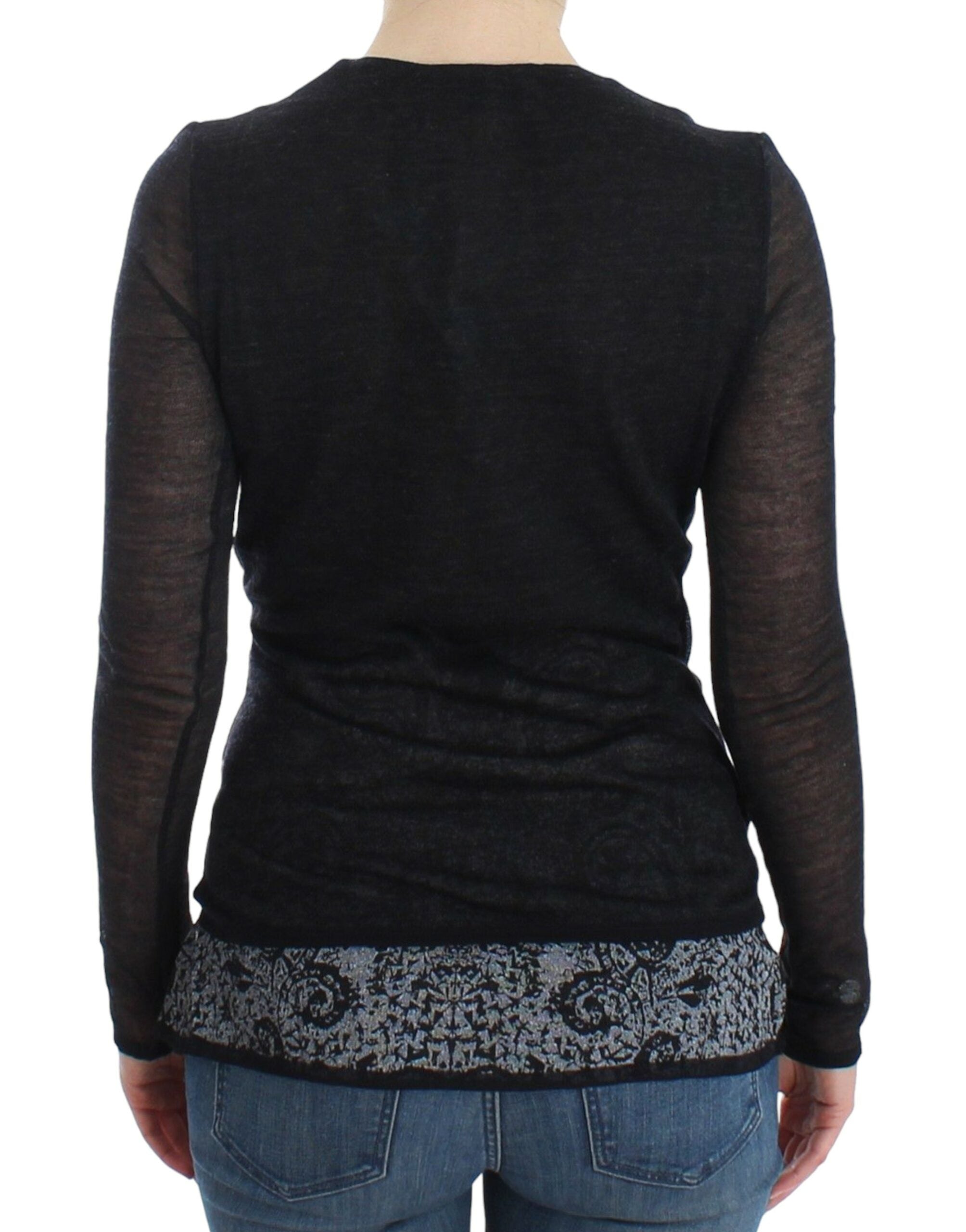 Pullover aus Stretch-Wollmix mit langen Ärmeln, schwarz