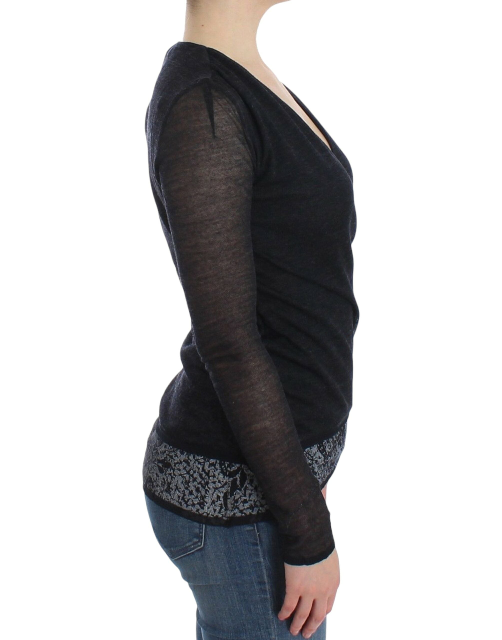 Pullover aus Stretch-Wollmix mit langen Ärmeln, schwarz