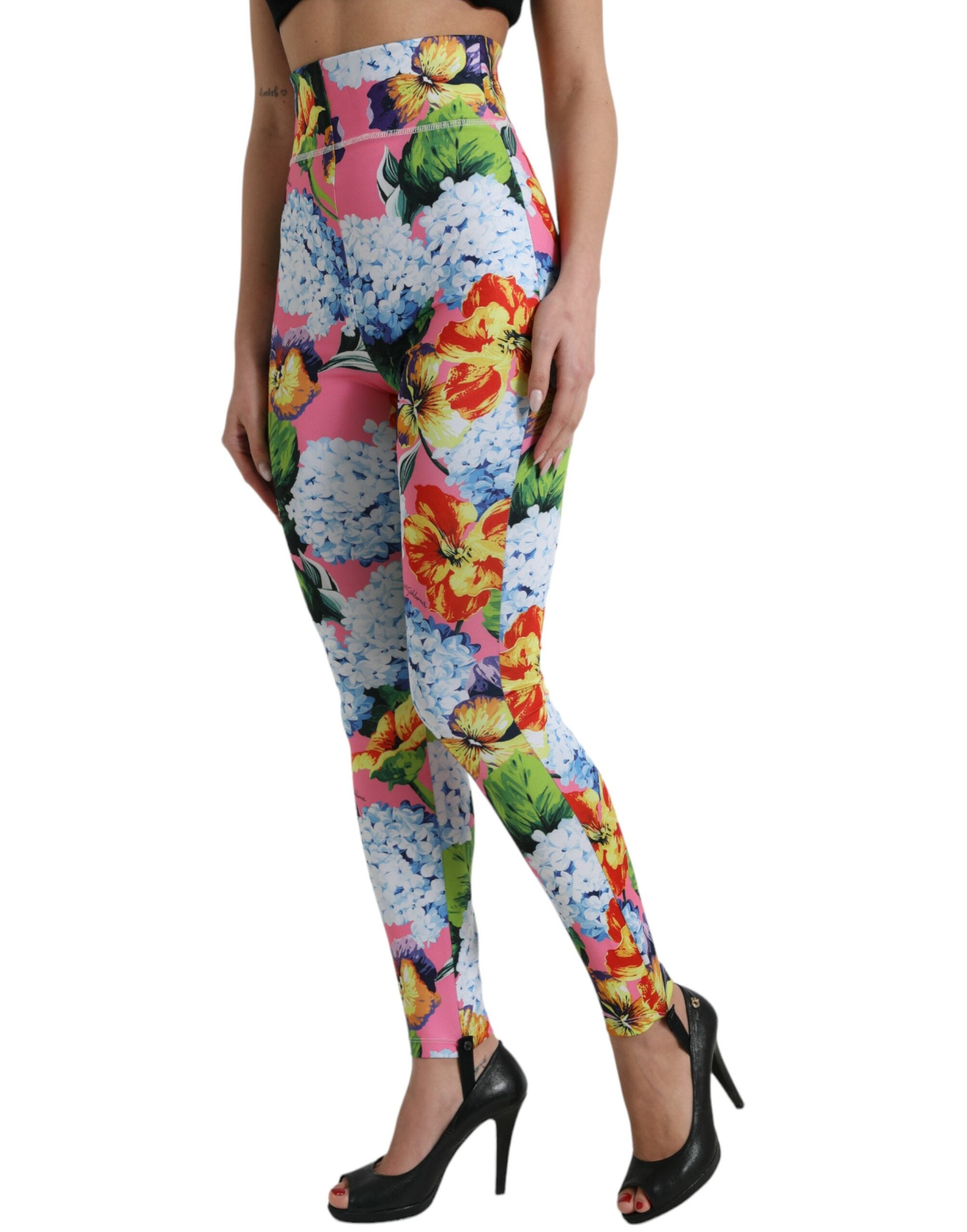 Bunt geblümte High-Waist-Leggings