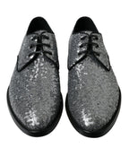 Scarpe da uomo Derby eleganti stringate in pizzo con paillettes argento