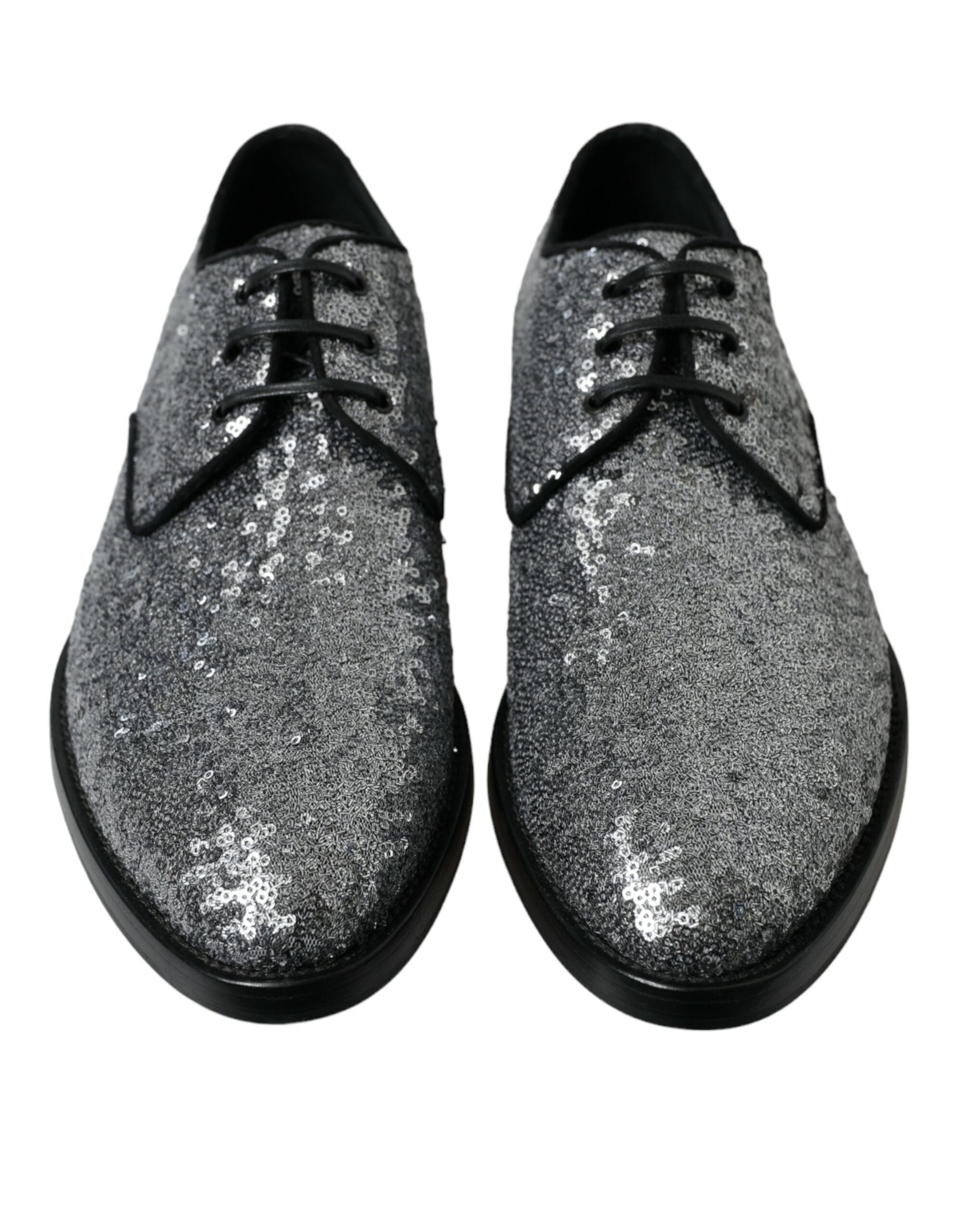 Scarpe da uomo Derby eleganti stringate in pizzo con paillettes argento