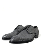Scarpe da uomo Derby eleganti stringate in pizzo con paillettes argento
