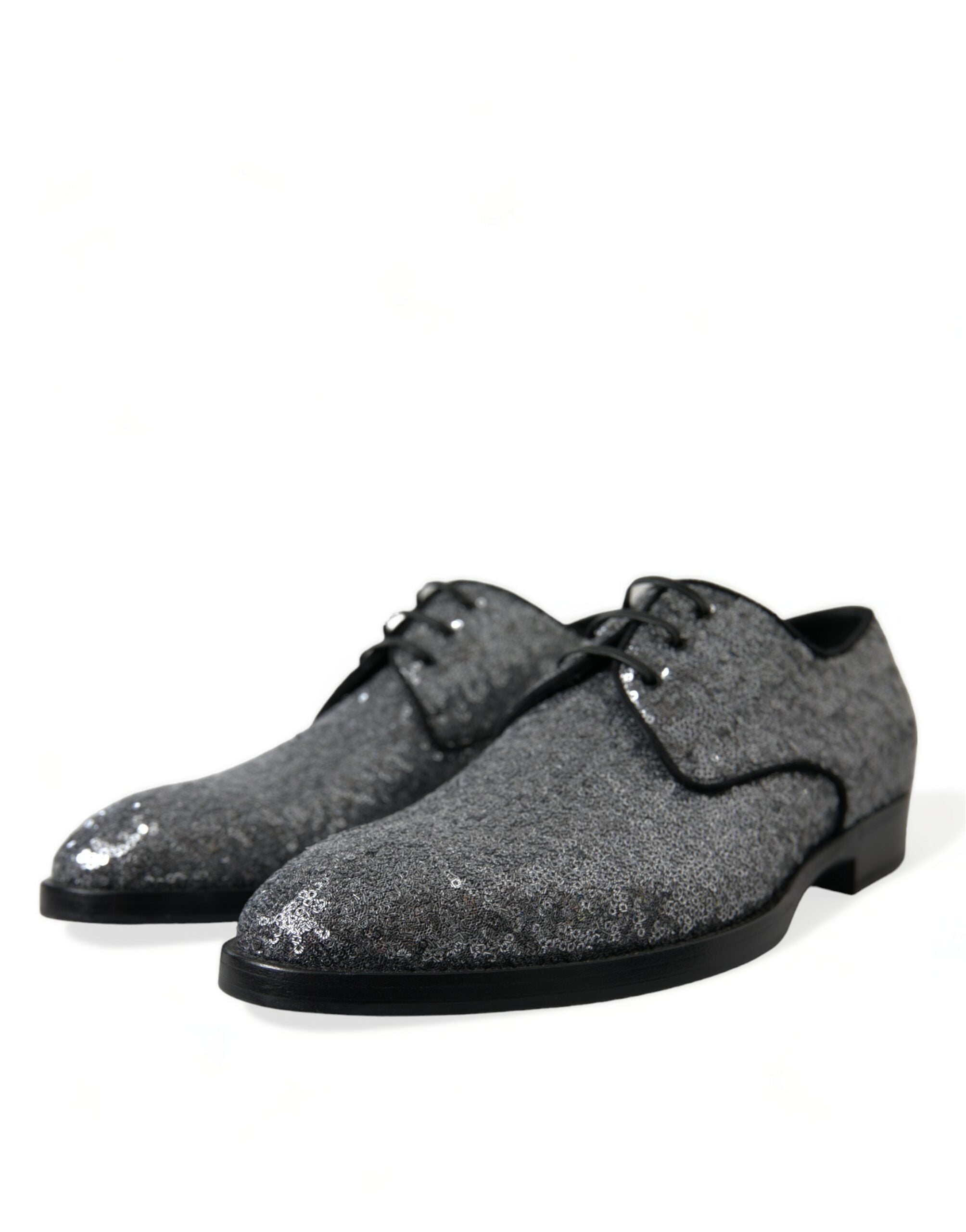 Scarpe da uomo Derby eleganti stringate in pizzo con paillettes argento