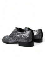 Scarpe da uomo Derby eleganti stringate in pizzo con paillettes argento