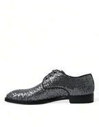 Scarpe da uomo Derby eleganti stringate in pizzo con paillettes argento