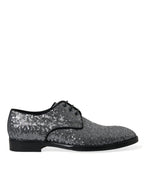 Scarpe da uomo Derby eleganti stringate in pizzo con paillettes argento