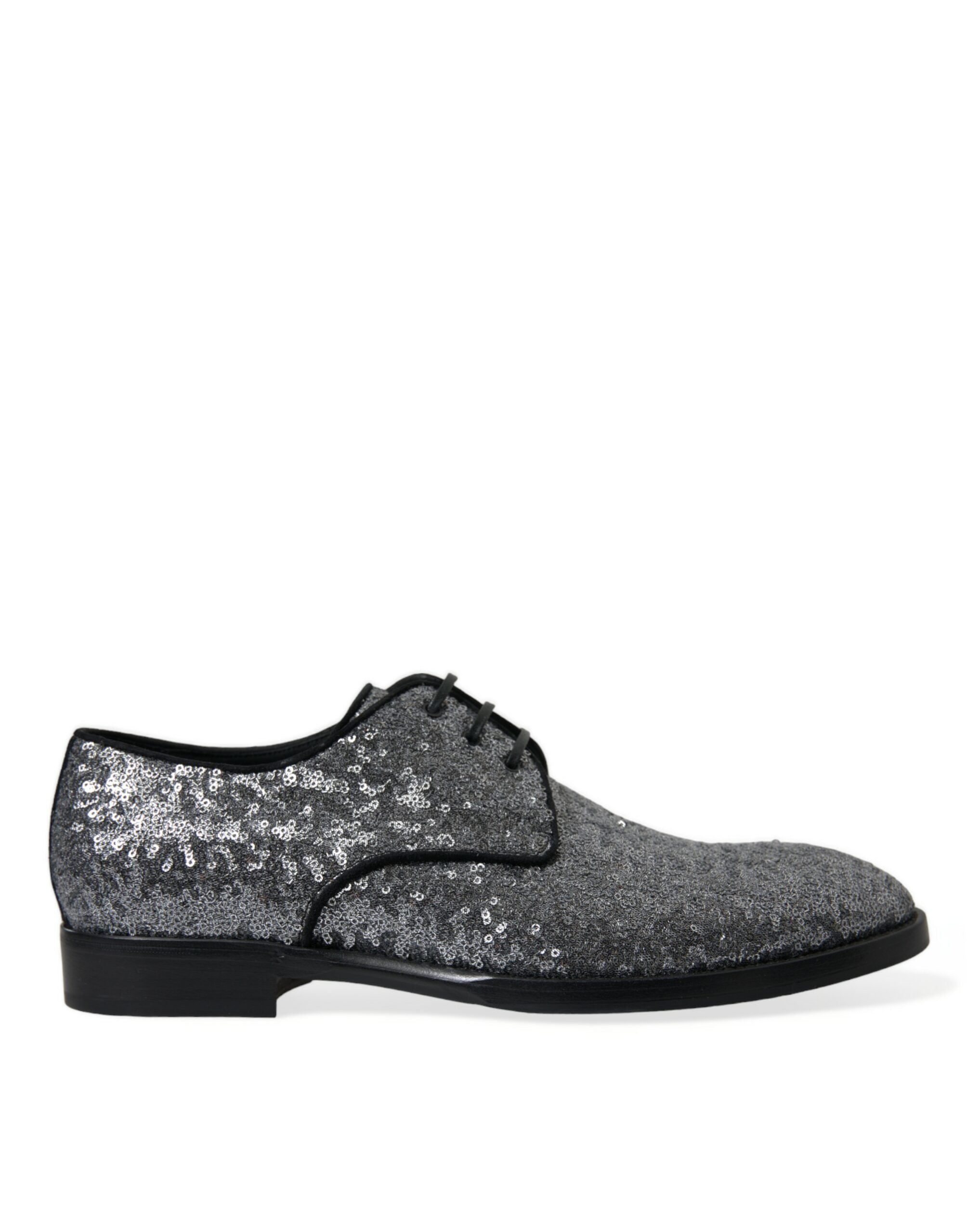 Scarpe da uomo Derby eleganti stringate in pizzo con paillettes argento
