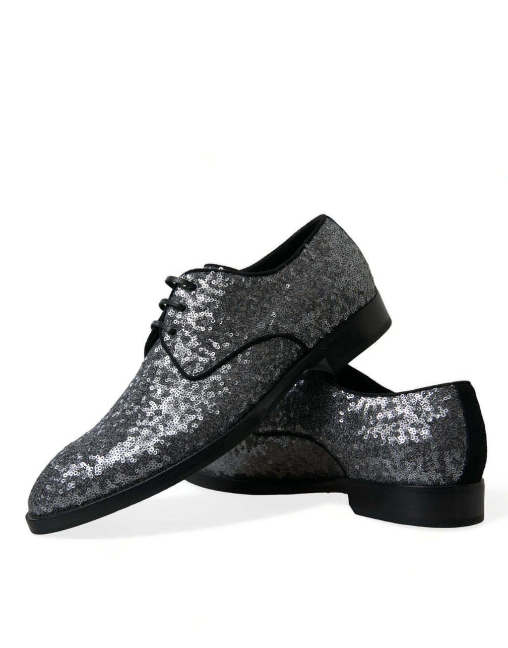 Scarpe da uomo Derby eleganti stringate in pizzo con paillettes argento