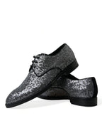 Scarpe da uomo Derby eleganti stringate in pizzo con paillettes argento