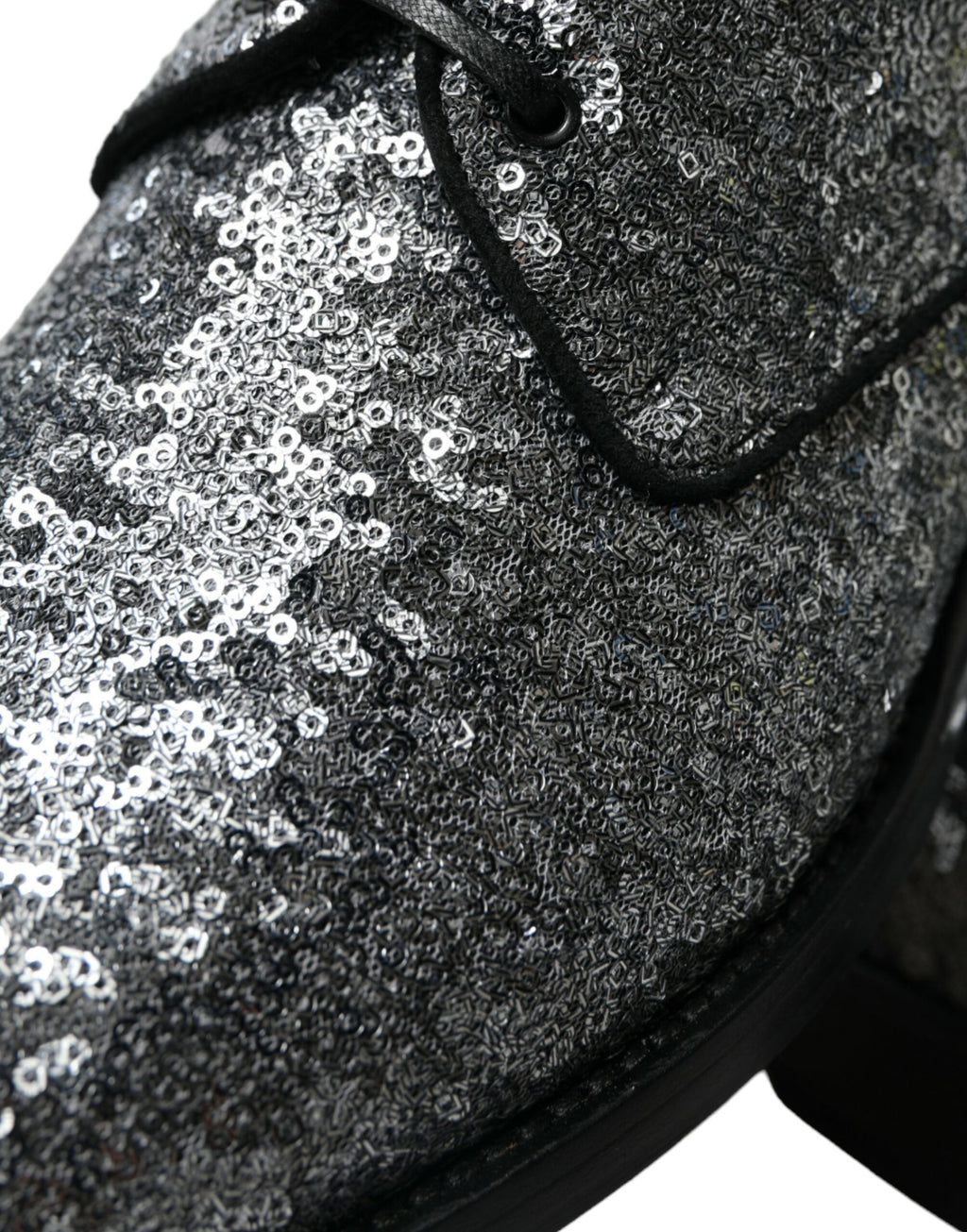 Scarpe da uomo Derby eleganti stringate in pizzo con paillettes argento