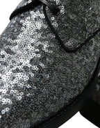 Scarpe da uomo Derby eleganti stringate in pizzo con paillettes argento