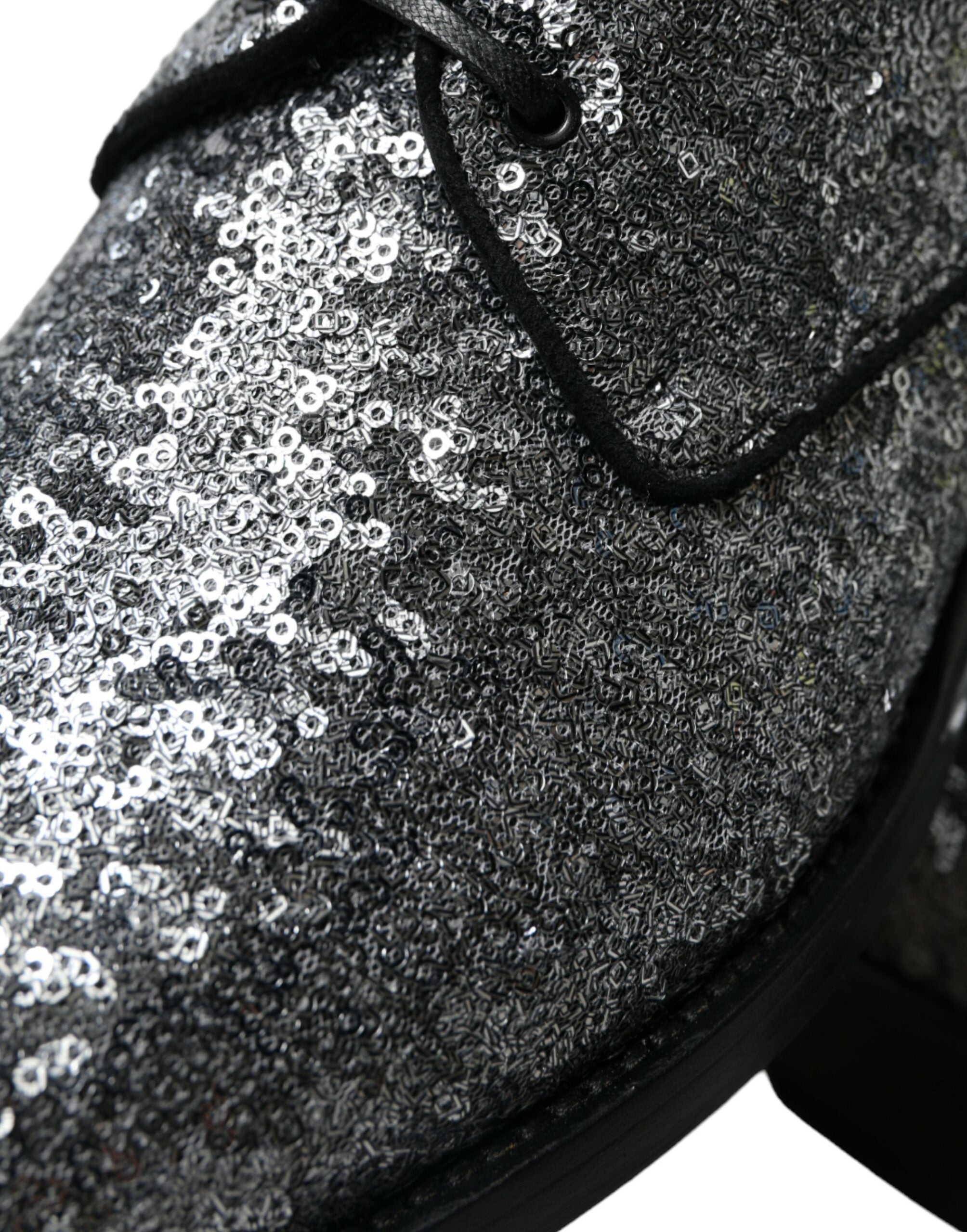 Scarpe da uomo Derby eleganti stringate in pizzo con paillettes argento