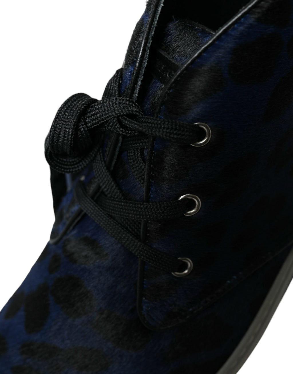Sneakers aus blauem Kalbsleder mit Leopardenmuster und mittelhohem Schaft