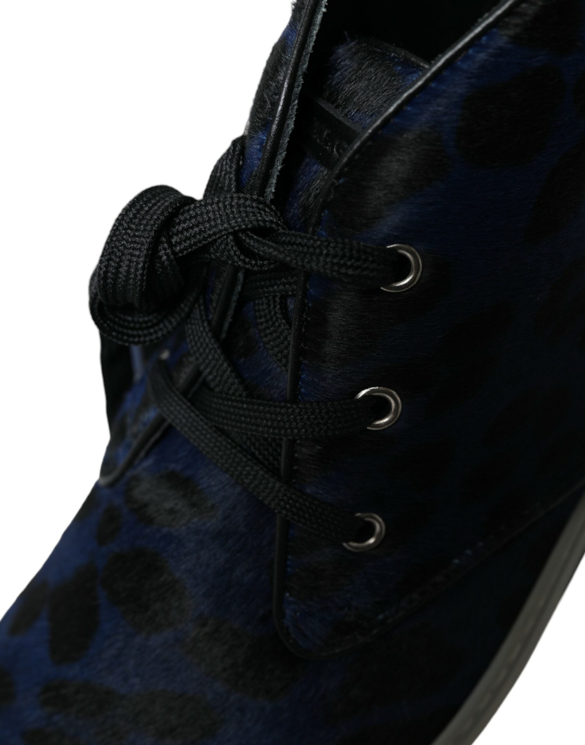 Sneakers aus blauem Kalbsleder mit Leopardenmuster und mittelhohem Schaft