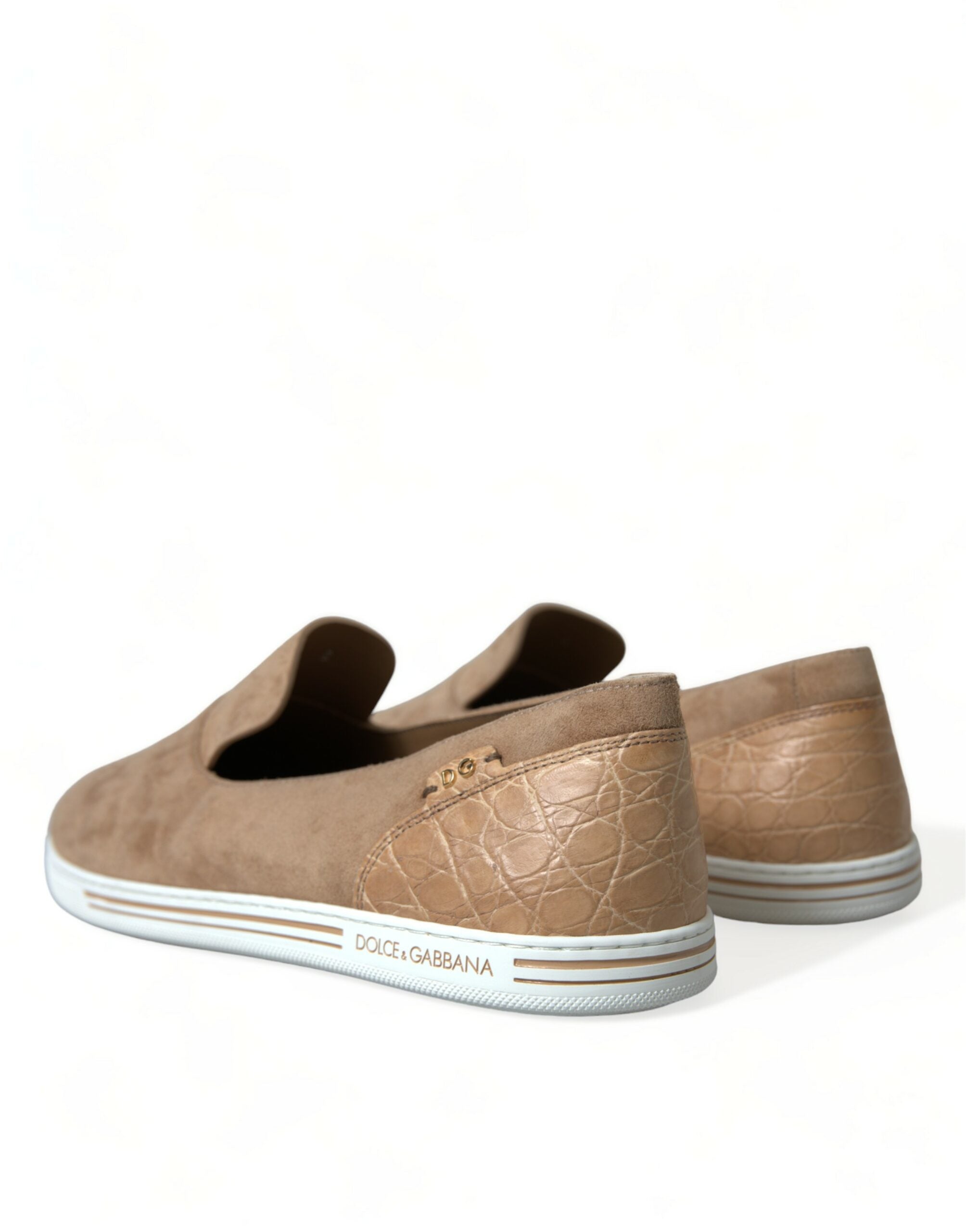 Beige Suede Caiman Men's Loafers Slippers Shoes