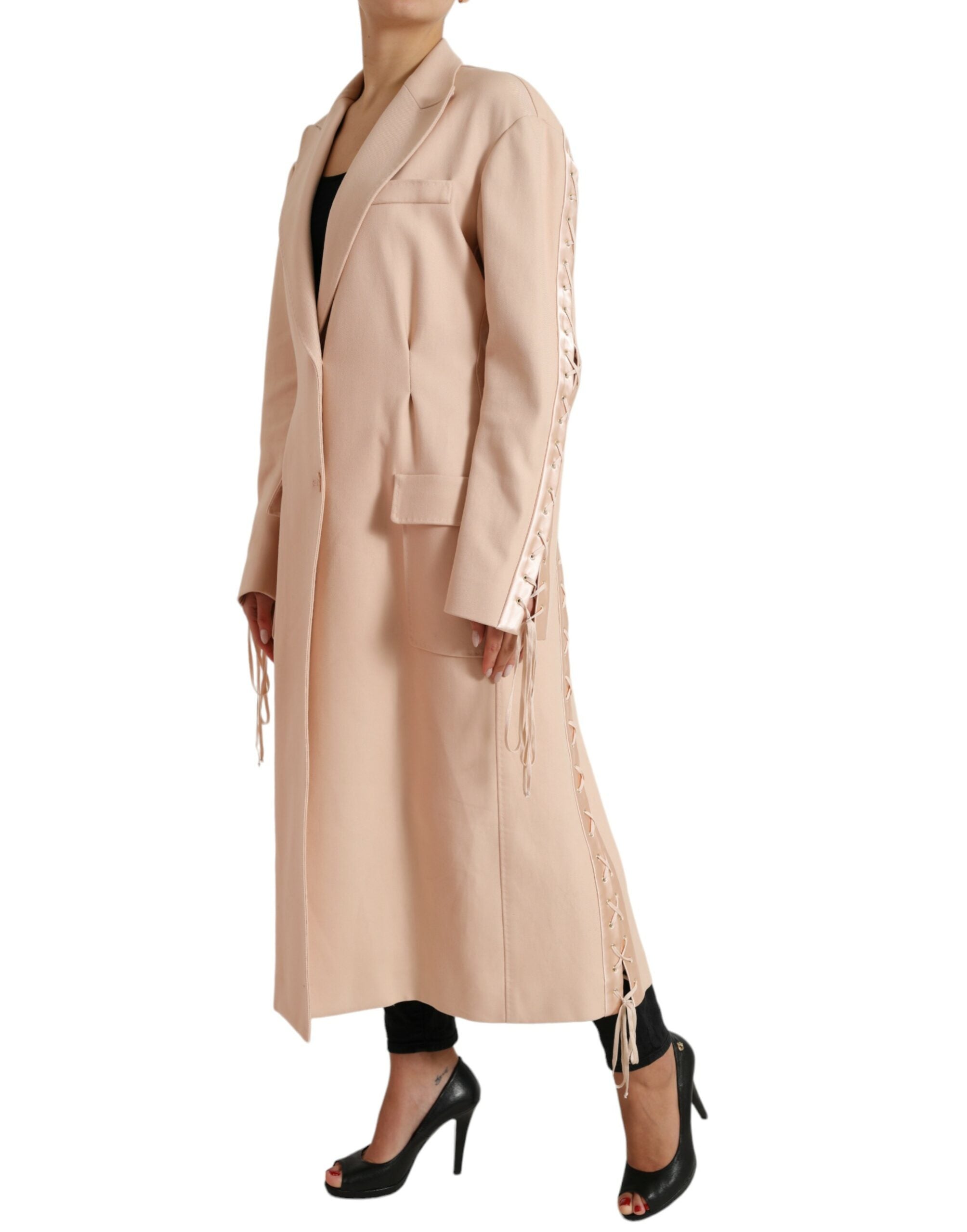 Beige Baumwolle Einreihiger Langer Mantel Jacke
