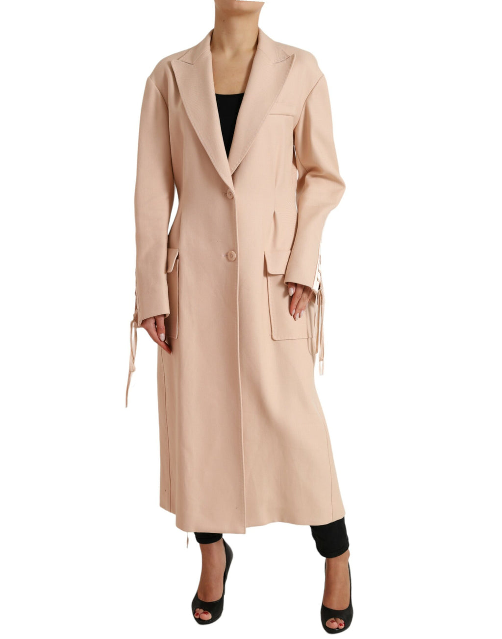 Beige Baumwolle Einreihiger Langer Mantel Jacke