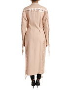 Beige Baumwolle Einreihiger Langer Mantel Jacke