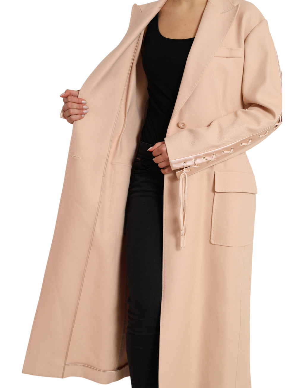 Beige Baumwolle Einreihiger Langer Mantel Jacke