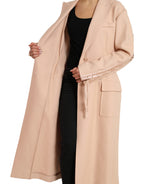 Beige Baumwolle Einreihiger Langer Mantel Jacke