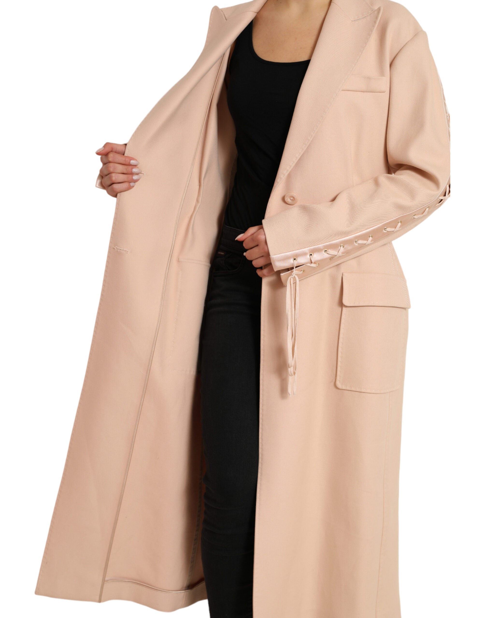 Beige Baumwolle Einreihiger Langer Mantel Jacke